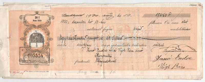 Budapest 1930. 10 darab 10f és 20f névértékű kitöltött váltó T:III szakadások - Image 3