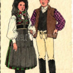 Csíkszereda, Miercurea Ciuc; Székely népviselet, Csíki pár / Costumi popolari secleri / Transylvanian folklore art postcard s: Haáz