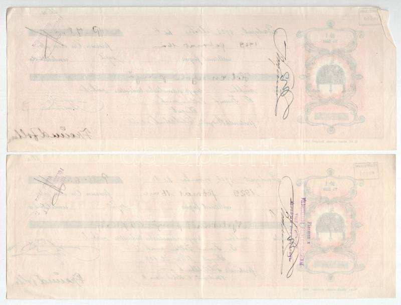Budapest 1930. 9 darab 10f és 20f névértékű kitöltött váltó T:II kis szakadások - Image 2