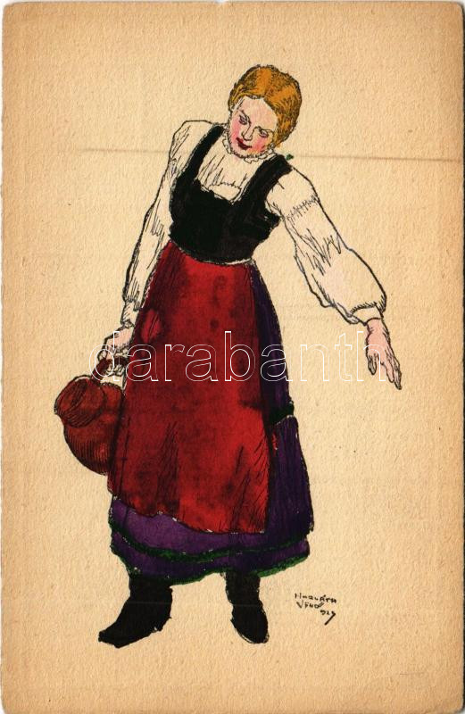 Siklód, Siclod; Székely leány / Transylvanian folklore art postcard. Orbis Pictus Hungaricus. 11. s: Horváth Jenő (EK)