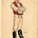 Siklód, Siclod; Székely legény / Transylvanian folklore art postcard. Orbis Pictus Hungaricus. 10. s: Horváth Jenő (fa)
