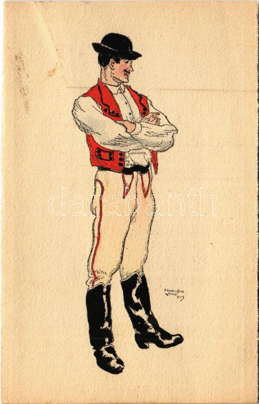 Siklód, Siclod; Székely legény / Transylvanian folklore art postcard. Orbis Pictus Hungaricus. 10. s: Horváth Jenő (fa)