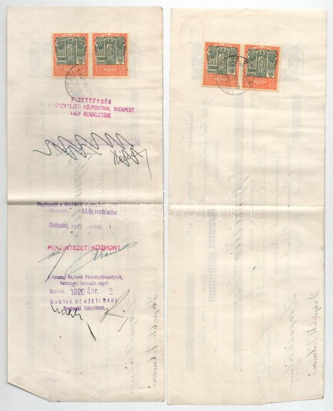 Budapest 1925-1926. 9 darab 'Földhitelbank Részvénytársaság' kitöltött váltó T:II,II- szakadások - Image 2