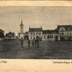 1940 Szászrégen, Reghin; Fő tér / Hauptplatz / main square + '1940 Szászrégen visszatért' So. Stpl (EB)