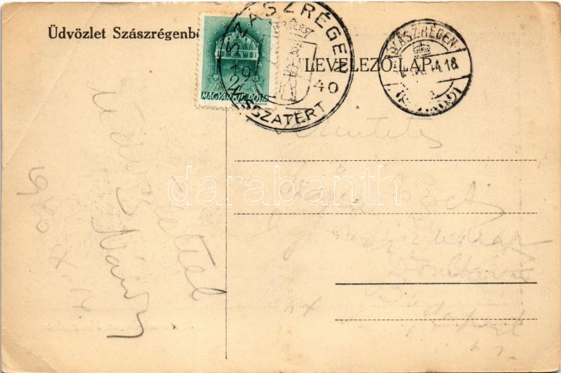1940 Szászrégen, Reghin; Fő tér / Hauptplatz / main square + '1940 Szászrégen visszatért' So. Stpl (EB) - Image 2