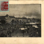 1940 Szászrégen, Reghin; Fő tér, piac / Hauptplatz / main square, market + '1940 Csíkszereda visszatért' So. Stpl (EK)