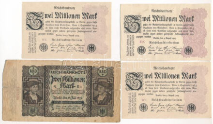 Német Birodalom 1923. 2.000.000M (3x) + 1923. 2.000.000M T:I--III- German Empire 1923. 2.000.000 Mark (3x) + 1923. 2.000.000 Mark C:AU-VG Krause P#104, P#89