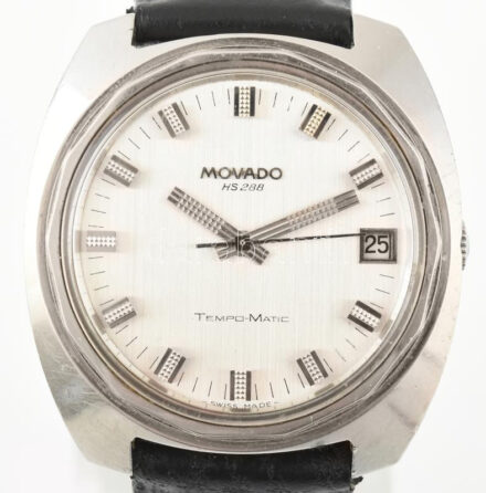 Movado férfi mechanikus karóra, Zenith szerkezettel, bőr szíjjal, működik, d: 38 mm