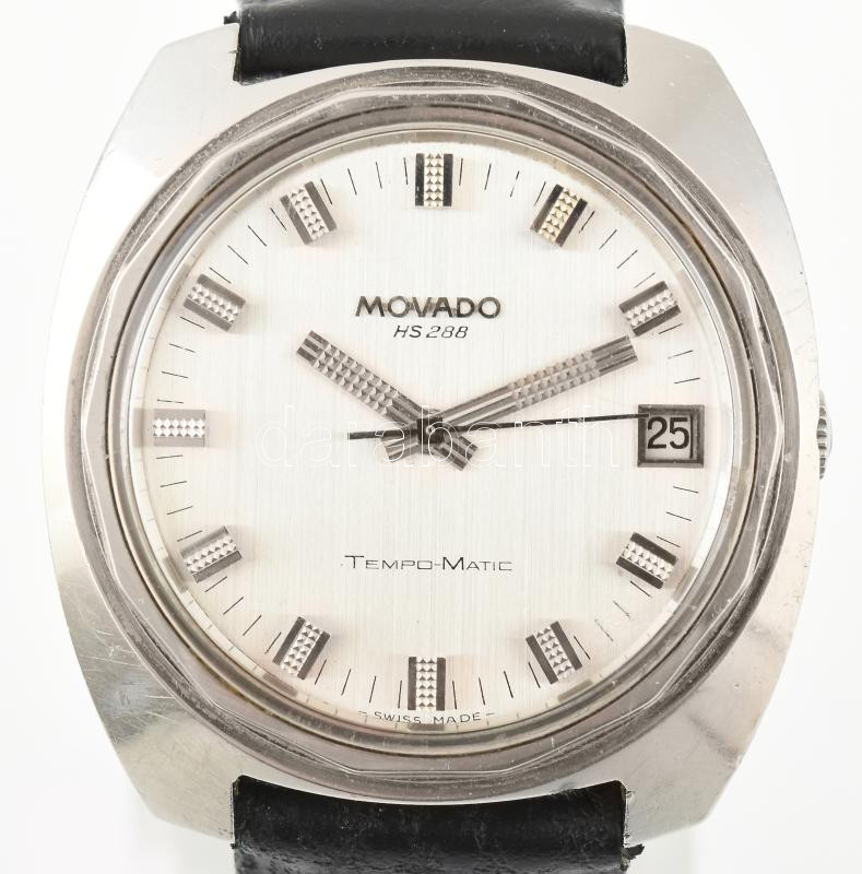 Movado férfi mechanikus karóra, Zenith szerkezettel, bőr szíjjal, működik, d: 38 mm