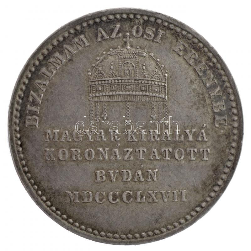 Osztrák-Magyar Monarchia / Bécs 1867A 'Ferenc József koronázása Budán' Ag zseton. 'I FERENCZ JÓSEF I K AVSZTRIAI CSÁSZÁR / BIZALMAM AZ ŐSI ERÉNYBEN - MAGYAR KIRÁLYÁ KORONÁZTATOTT BVDÁN MDCCCLXVII' (3,33g/20mm) T:2 Austro-Hungarian