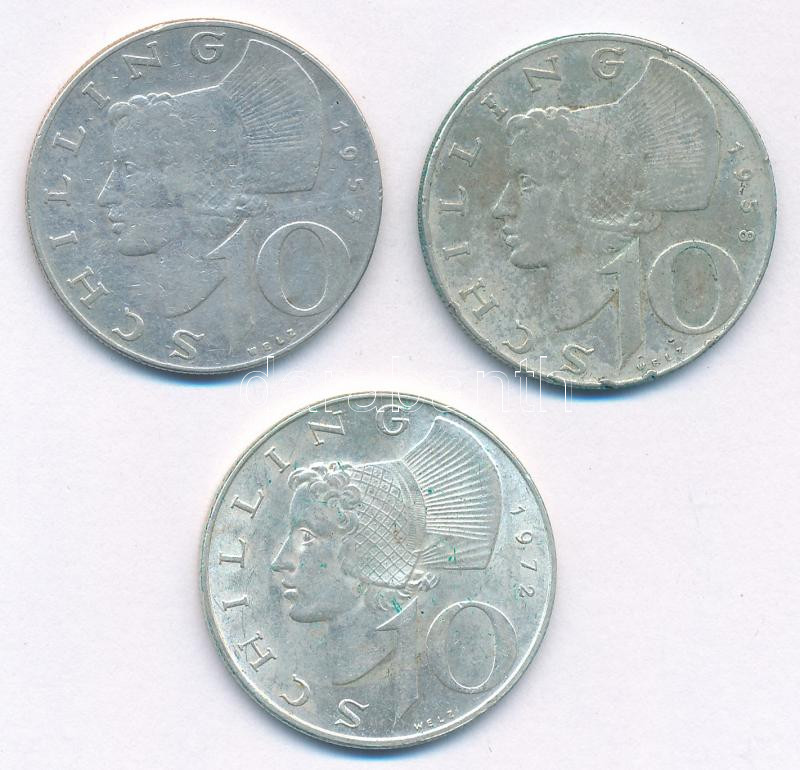 Ausztria 1957-1972. 10Sch Ag (3xklf) T:1-,2-,3 patina Austria 1957-1972. 10 Schilling Ag (3xdiff) C:AU,XF,F patina Krause KM#2882