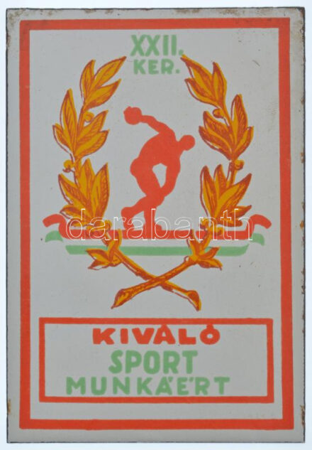 ~1960-1970. 'XXII. Ker. Kiváló Sport Munkáért' zománcozott emléktábla (160x110mm) T:2 kis zománckopások