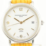 Federique Constant quartz, férfi karóra, működik, szép állapotban, sárga bőr szíjjal d: 35 mm
