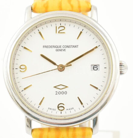 Federique Constant quartz, férfi karóra, működik, szép állapotban, sárga bőr szíjjal d: 35 mm