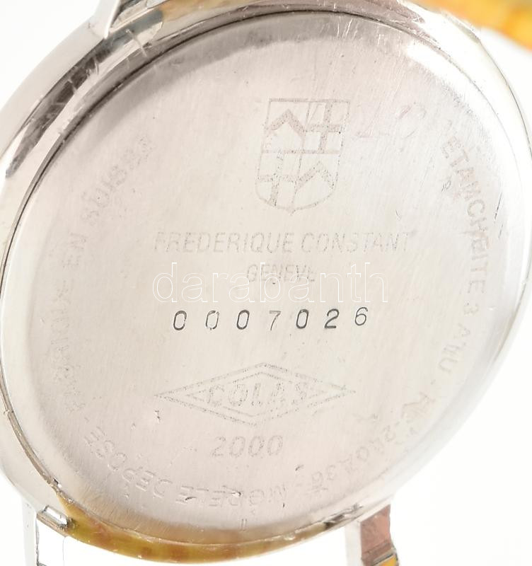 Federique Constant quartz, férfi karóra, működik, szép állapotban, sárga bőr szíjjal d: 35 mm - Image 3