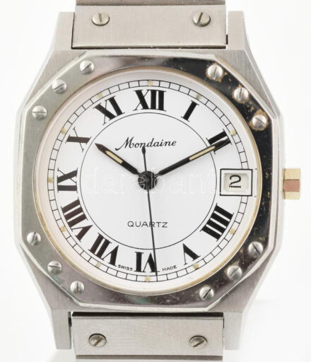 Mondaine quartz karóra, fém szíjjal, működik, szép állapot, d: 30 mm