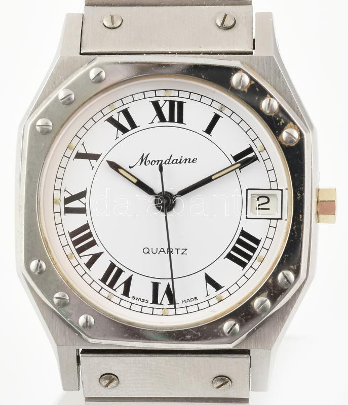 Mondaine quartz karóra, fém szíjjal, működik, szép állapot, d: 30 mm