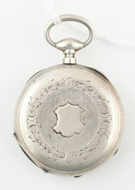 Ezüst (Ag) tokos zsebóra, mechanikus szerkezettel, kulccsal, kissé kopott számlap, működik, jelzett, d: 37 mm - Image 2