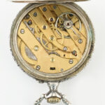 Ezüst (Ag) tokos, Trib szecessziós zsebóra, mechanikus szerkezettel, szép állapot, működik, jelzett, d: 47 mm - Image 4