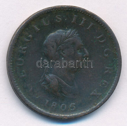 Nagy-Britannia 1806. 1/2p Cu 'III. György' (9,06g) T:2- ph. Great Britain 1806. 1/2 Penny Cu 'George III' (9,06g) C:VF edge error Krause KM#662