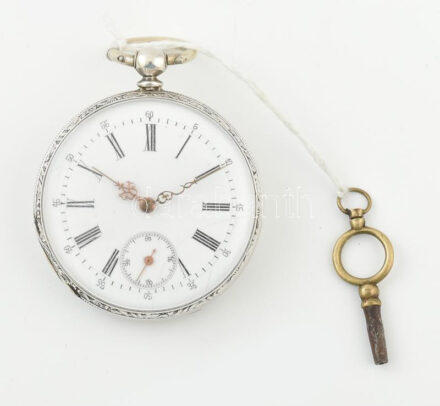Ezüst (Ag) tokos, Belga királyi oroszlán címeres zsebóra, mechanikus szerkezettel, szép állapot, működik, jelzés nélkül, d: 47 mm
