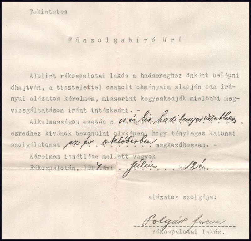 1914 Rákospalota, a cs. és kir. haditengerészethez való felvételi kérelem - Image 2