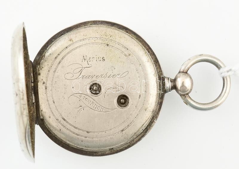 Ezüst (Ag) tokos, Marius Czaversier kulcsos zsebóra, mechanikus szerkezettel, szép állapot, működik, jelzett, d: 35 mm - Image 3