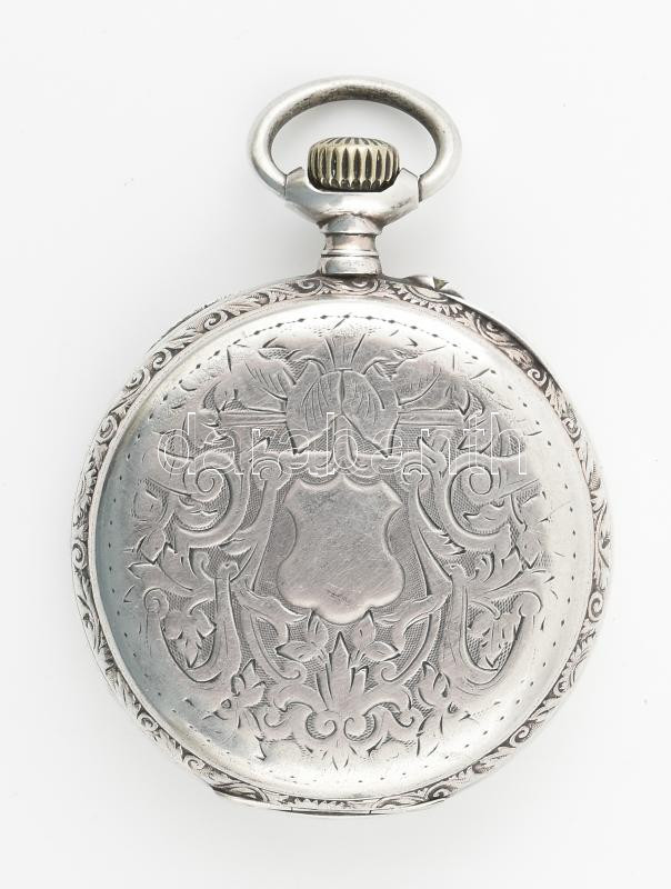 Ezüst (Ag) tokos, zsebóra, mechanikus szerkezettel, másodperc mutató nélkül, működik, jelzett, d: 47 mm - Image 2