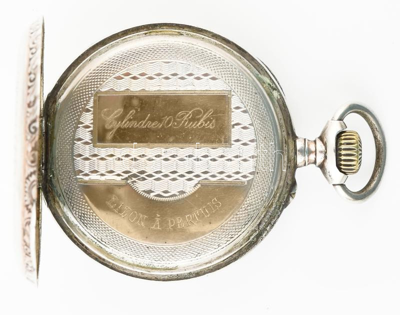Ezüst (Ag) tokos, zsebóra, mechanikus szerkezettel, másodperc mutató nélkül, működik, jelzett, d: 47 mm - Image 3