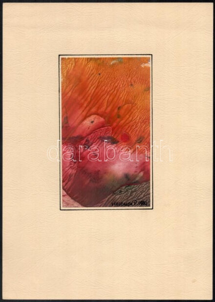 Kelemen Pál (1942-1999): Fantasztikus táj, 1980. Vegyes technika, papír, jelzett. Kartonra kasírozva. 17,5×10,5 cm