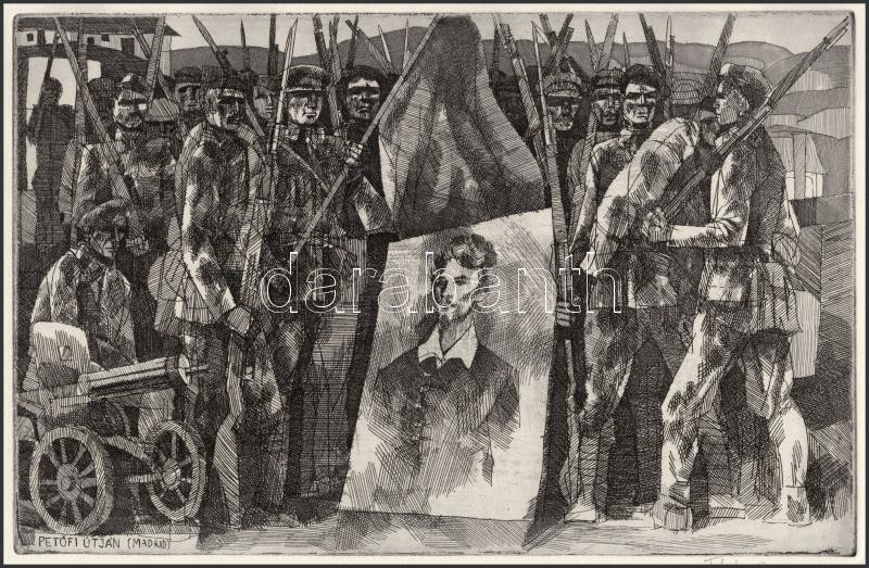 Feledy Gyula (1928-2010): Petőfi útján (Madrid). Rézkarc, papír, jelzett. 19x29,5 cm - Image 2