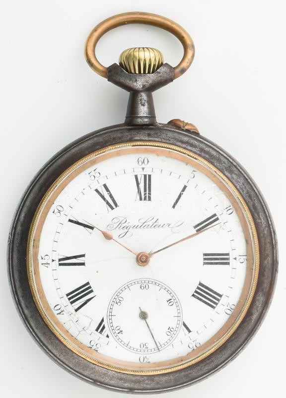 Regulateur katonai zsebóra, mechanikus szerkezettel, szép korának megfelelő állapot, működik d: 55 mm