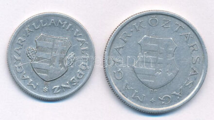 1946. 1Ft Al 'Kossuth-címer' + 1946. 2Ft Al 'Kossuth-címer' T:2 ütésnyom Adamo F6,F7