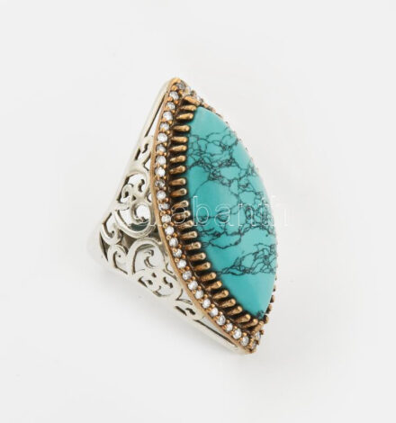 Ezüst (Ag) gyűrű türkenittel és cirkonnal ékített, jelzett, m: 55. bruttó: 10,8g