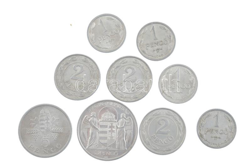 1941-1944. 1P Al (4xklf) + 1941-1943. 2P Al (3xklf) + 1943. 5P Al 'Horthy Miklós születésének 75. évfordulójára' + 1945. 5P Al 'Parlament' T:1-,2