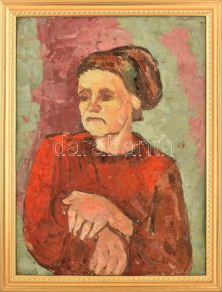 Jelzés nélkül: Hölgy portré. Olaj, karton. Hátoldalán román kiviteli bélyegzővel. Dekoratív keretben. 68x51 cm