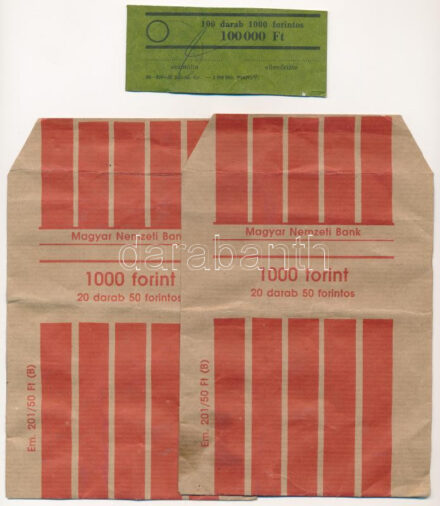 'Magyar Nemzeti Bank' papírtasak + bankjegykötegelő 1000Ft-os címlethez