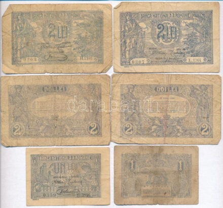 Románia 1920. 1L (2x) + 2L (4x) T:III,III- szakadás, folt Romania 1920. 1 Leu (2x) + 2 Lei (4x) C:F,VG tear, spotted