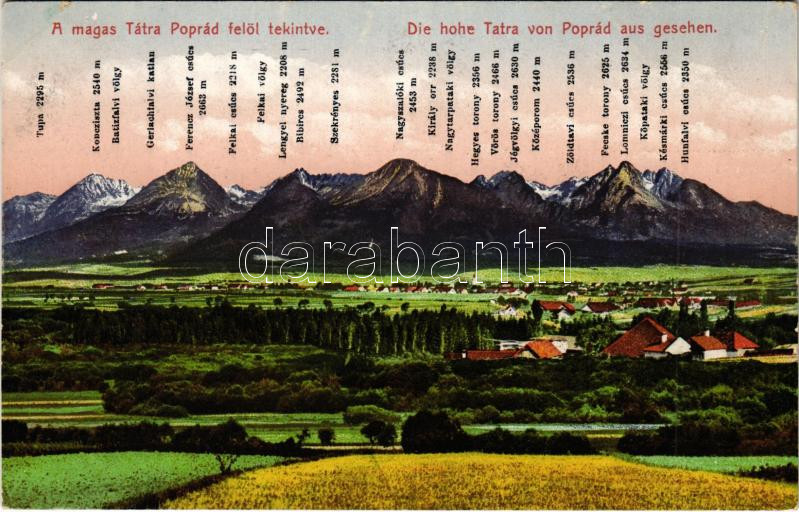 Tátra, Magas-Tátra, Vysoké Tatry; Poprád felől. Cattarino S. utóda Földes Samu 1917. 192. (EK)