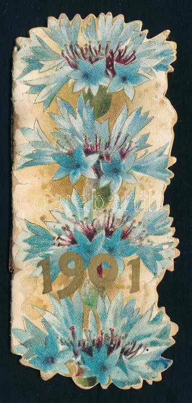 1901 Német nyelvű zsebnaptár, litho borítóval, foltos