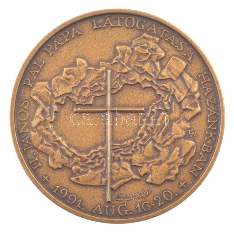 Kiss György (1943-) 1991. 'II. János Pál pápa látogatása hazánkban' bronz kétoldalas emlékérem műanyag tokban (42mm) T:1- - Image 2