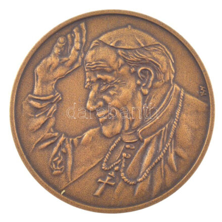 Kiss György (1943-) 1991. 'II. János Pál pápa látogatása hazánkban' bronz kétoldalas emlékérem műanyag tokban (42mm) T:1-