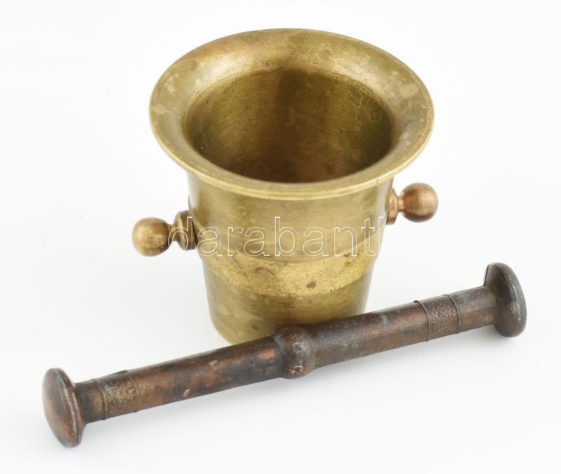 Mini réz mozsár, törővel, m: 6 cm, h: 12,5 cm