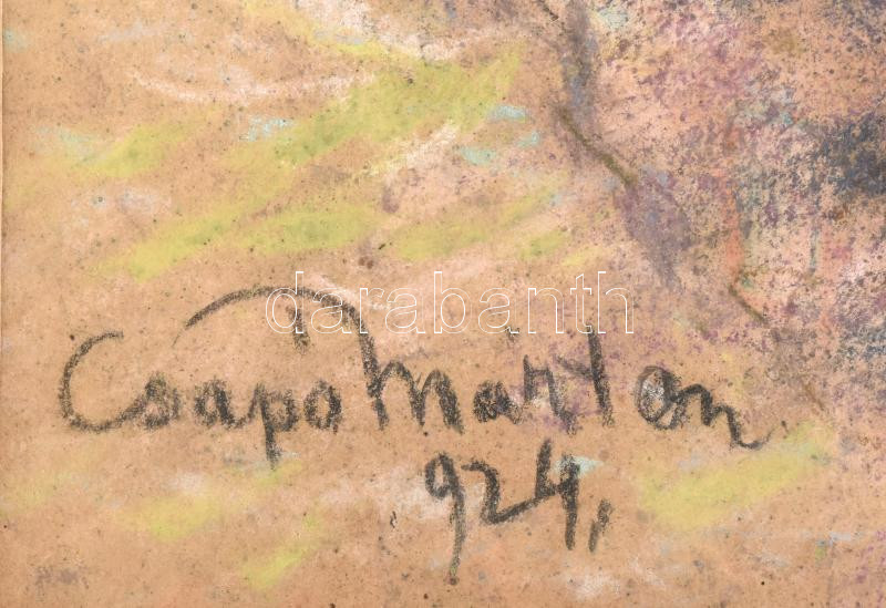 Csapó Márton (1889-?): Napfényes táj, 1924. Pasztell, papír, jelzett. 43x29 cm. Üvegezett fakeretben. - Image 2