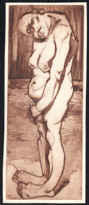 Jelzés nélkül: Groteszk alak (cím nélkül). Rézkarc, papír. 29,5x11,5 cm
