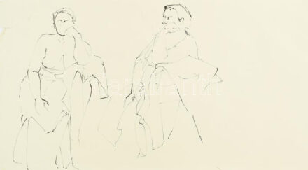 Antalóczi Éva (1960-): 2 db tanulmányrajz aktokkal. Tus, papír. Egyik jelzett a hátoldalán, másik jelzés nélkül. Sérült. 45x53 és 36x70 cm