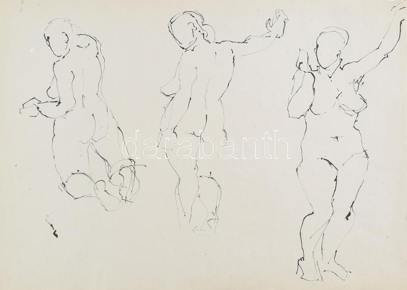 Antalóczi Éva (1960-): 2 db tanulmányrajz aktokkal. Tus, papír. Egyik jelzett a hátoldalán, másik jelzés nélkül. Sérült. 45x53 és 36x70 cm - Image 2