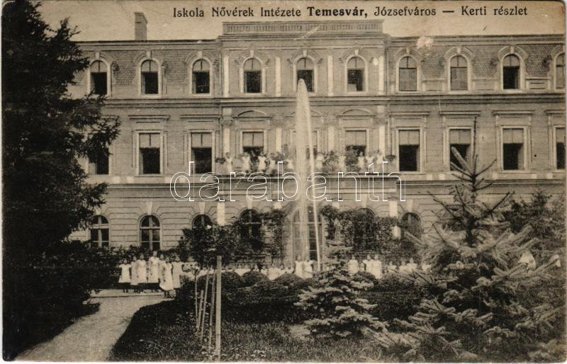 1918 Temesvár, Timisoara; Józsefváros, Iskolanővérek Intézete, Kerti részlet / girls' boarding school, garden (r)