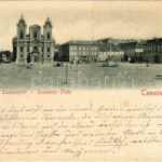 Temesvár, Timisoara; Losonczy tér, piac, templom / square, market, church (EB)