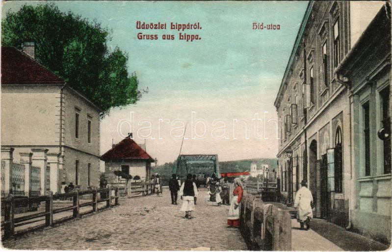 1912 Lippa, Lipova; Híd utca / street view, bridge (Rb)